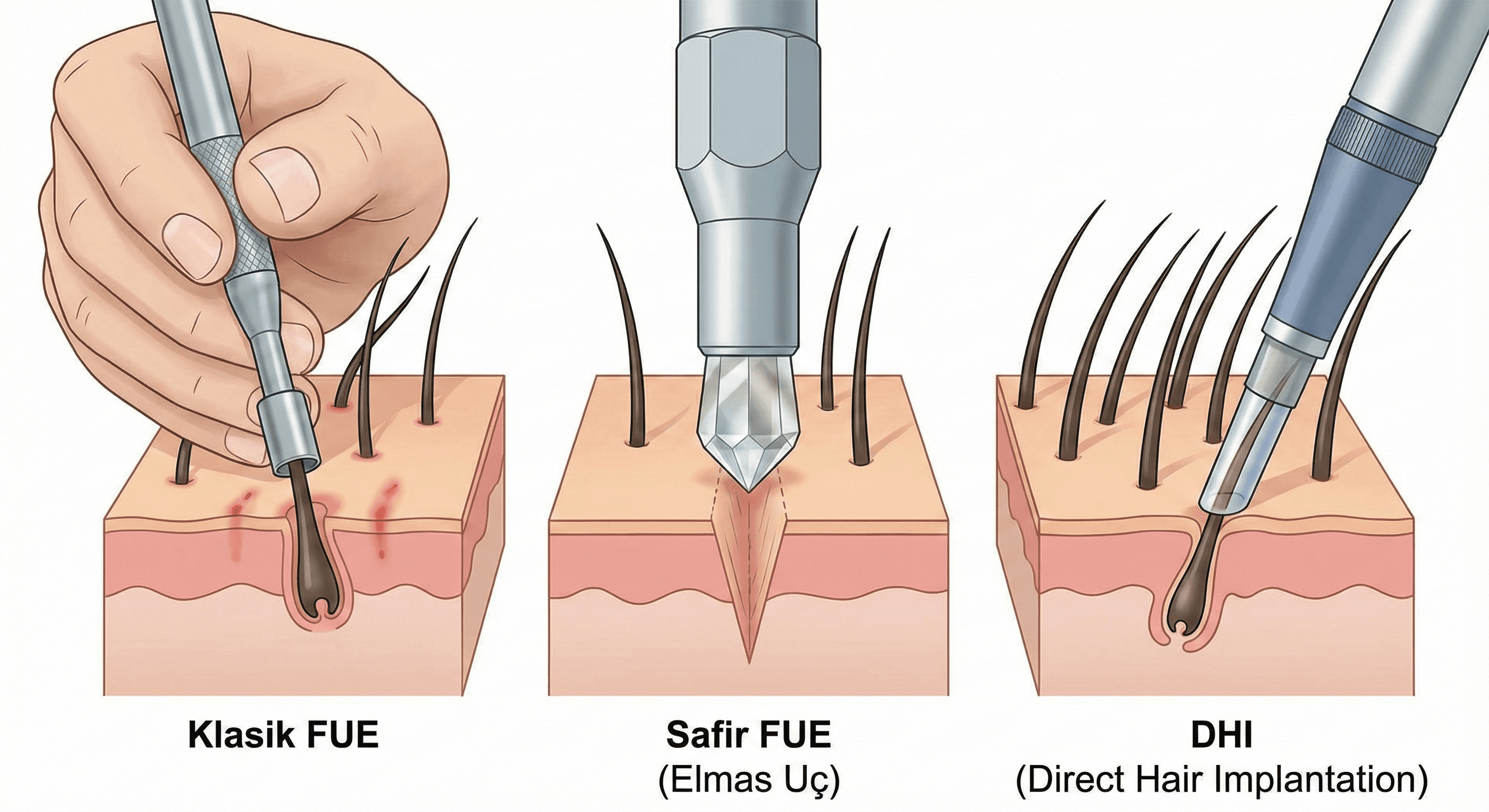 Saç Ekim Teknikleri: Hangisi En İyi? Elmas Uç (Safir FUE) Tekniği Avantajları